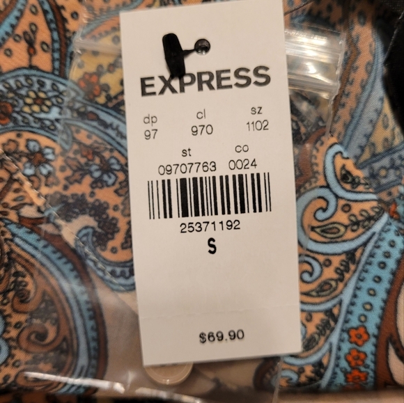 Express 2Pc High Waisted Paisley Trousers & See-Through Blouse - Picture 5 of 7